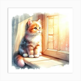 Cute Kitten Sitting By The Window Art Print