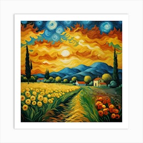 Starry Night In The Field Art Print