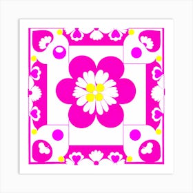 Pink Flower tile, pattern art Art Print