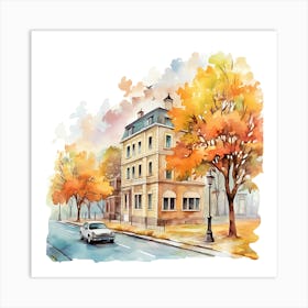 Watercolor Autumn House 3 Art Print