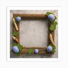 Rustic Frame With Blue Flowers Art Print