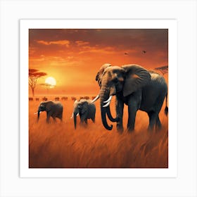 0 Glimpses Of A Herd Of Wild Elephants Crossing A Sa Esrgan V1 X2plus 1 Art Print