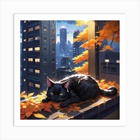 Cat In Autumn Art Print