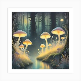 Mushrooms In The Forest Art Print