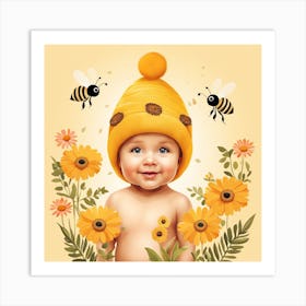 Floral Baby Bee Nursery Illustration (16) Art Print