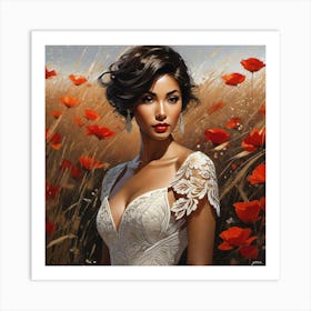 Bride In A Field Of Poppies Art Print