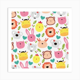 Cute Animals Cartoon Seamless Background Art Print