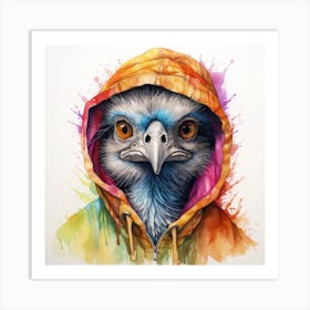 Watercolour Cartoon Emu In A Hoodie 1 Art Print