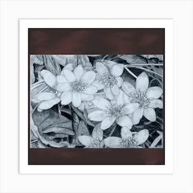 composition with flowers and leaves, fresh tone on reddish ground Art Print