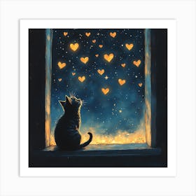 Dreamy Night Sky with Heart Stars Cat 5 Art Print