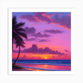OIL COLORS, BEAUTIFUL SUNSET IN OCEAN PALM BEACH Art Print
