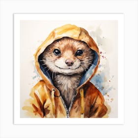 Watercolour Cartoon Mongoose In A Hoodie 2 Art Print