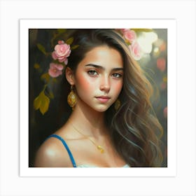 Portrait Of A Girl With Flowers 1 Art Print