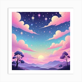 Sky With Twinkling Stars In Pastel Colors Square Composition 107 Art Print