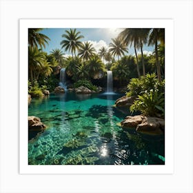 Waterfall In A Tropical Garden Art Print