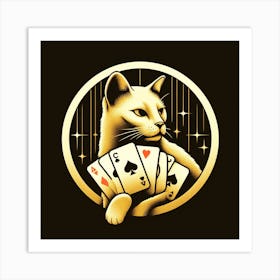 Gold Cat Playing Cards Art Print