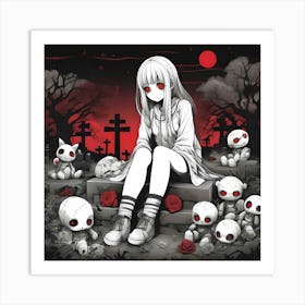 Manga Girl In A Graveyard Art Print