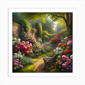 Blooming Flowers Garden Vintage AI Art Print