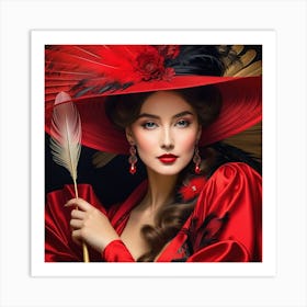 Victorian Woman In Red Hat 18 Art Print
