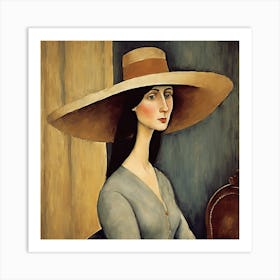 Jean Hebuterne With Large Hat, Amedeo Modigliani Living Room Hallway Art Print Art Print