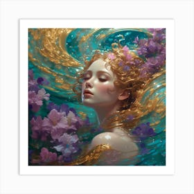 water nymph with irises Art Print