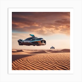 Futuristic Car In The Desert 1 Art Print