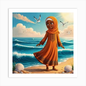 Muslim Girl On The Beach Art Print