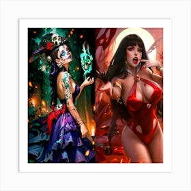 Two Women In Halloween Costumes Art Print