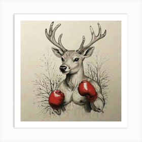 Deer With Boxing Gloves 2 Art Print