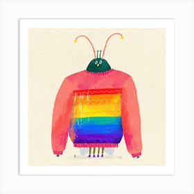 Happy Bug In A Cosy Rainbow Sweater Art Print