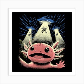 Funny Alien Kawaii UFO Axolotl Animals Art Print