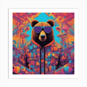 Bear, New Poster For Ray Ban Speed, In The Style Of Psychedelic Figuration, Eiko Ojala, Ian Davenpor (3) 1 Art Print