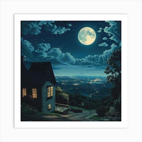 Full Moon Over The House Art Print