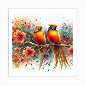 A Pair Of Golden Pheasants Art Print