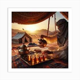 Bedouin Man Pouring Tea At Dusk 1 Art Print