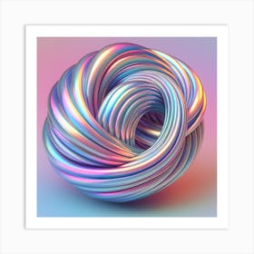 High-resolution, 3D digital art render of an abstract iridescent twisted torus -Holograph Art Print