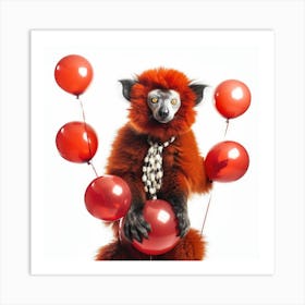 Red Lemur With Balloons Art Print