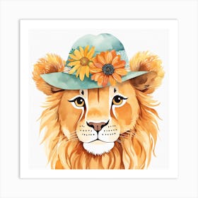 Floral Baby Lion Nursery Painting (29) Art Print