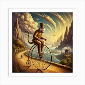 Monkey On A Bicycle Art Print