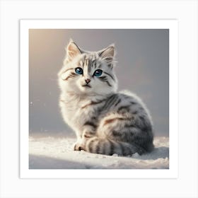 Cute Kitten In The Snow Art Print