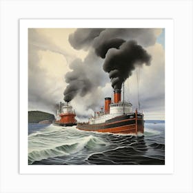 Leonardo Diffusion Xl A Tug Boat Pulling A Giant Steam Vessel 0 Art Print