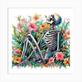 Skeleton In Flowers Art Print