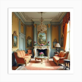 French Château Interior In Watercolor With Ornate Furnishings And Tapestries 1 Art Print