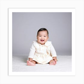 Beaming Infant Grinning Widely Seated In A Softly Lit Studio Space Pastel Colored Backdrop Offers (3) Art Print