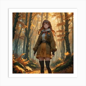 Anime Girl In Autumn Forest 1 Art Print