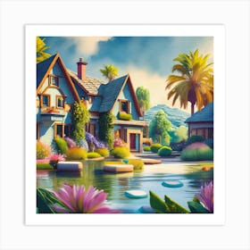 House By The Pond Art Print