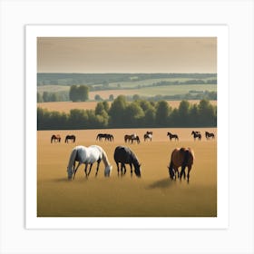 Horses Grazing In A Field 9 Art Print