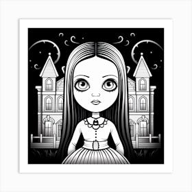 Wednesday Addams Line Art Cartoon Illustration 1 Fan Art Art Print