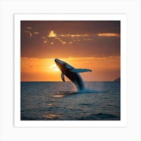 Humpback Whale Breaching At Sunset 2 Art Print