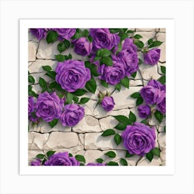 Purple Climbing Roses On Clear Stone Wall Art Print